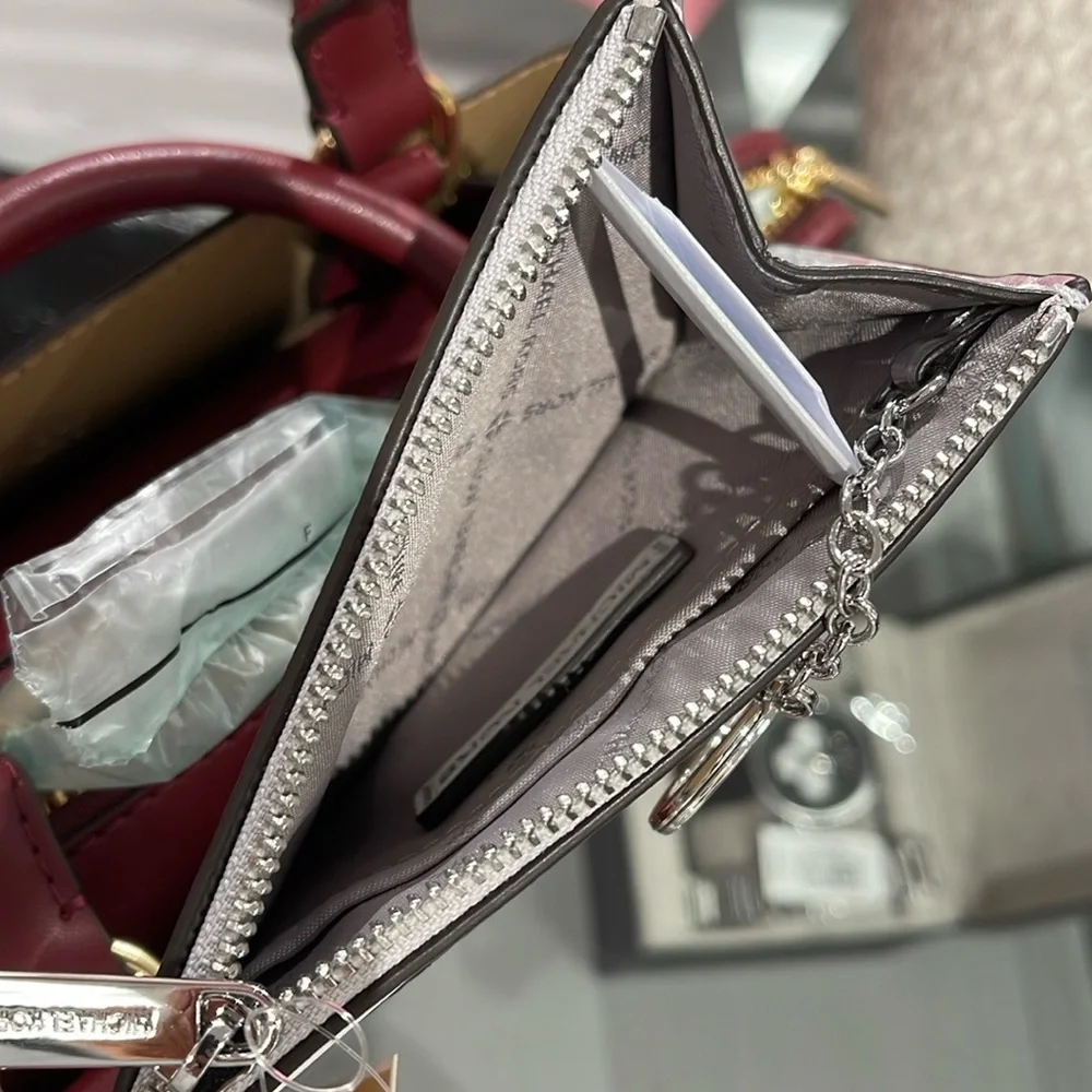 MICHAEL KORS Jet Set Travel Small Top Zip Coin Pouch With ID Silver NWT
